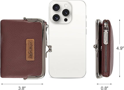Montana West Wrangler Women's Wallet RFID Blocking Wallets Small Bifold Credit Card Holder with Kiss Clasp Burgundy Red
