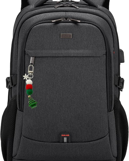 DUSLANG 17 Inch Laptop Backpack for Travel Water Resistant College Backpack for Men Women Laptop Bag with USB Charging Port Key Hanging Ornament Christmas Decorative,Black