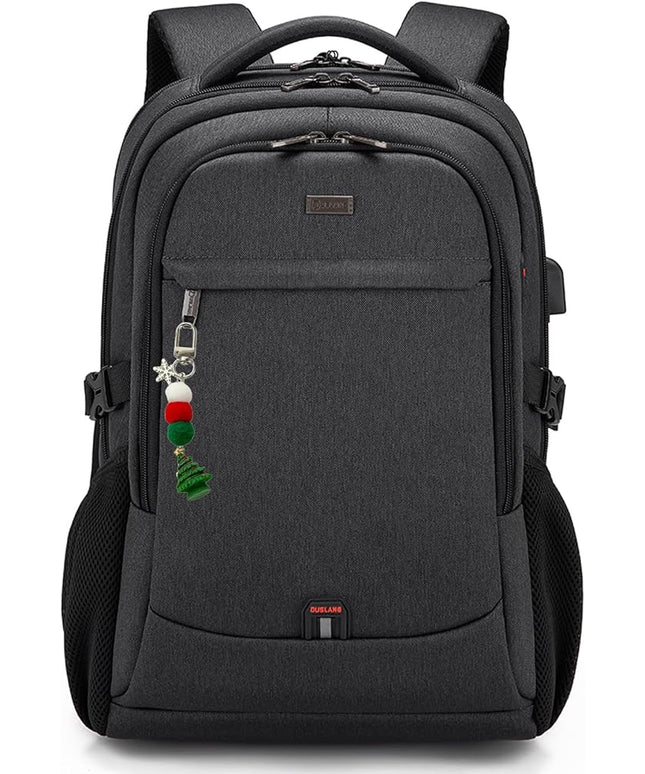 DUSLANG 17 Inch Laptop Backpack for Travel Water Resistant College Backpack for Men Women Laptop Bag with USB Charging Port Key Hanging Ornament Christmas Decorative,Black