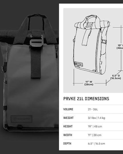 WANDRD PRVKE 21L, V3 Backpack: Weather-Resistant Travel & Camera Backpack with Laptop Sleeve, Quick Side Access, Clamshell Opening – Ideal Photography & Travel Bag
