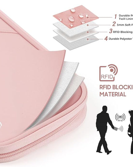 Travel Passport Wallets, Airtag Lightweight Family Passport Holder With RFID Blocking Passport Cover Case Waterproof Bag Document Organizer for Men and Women-pink