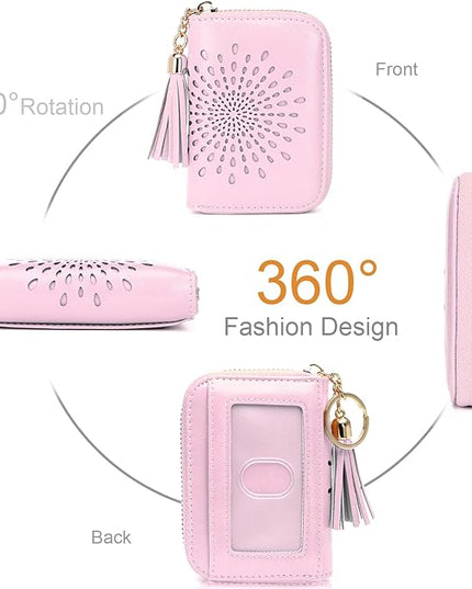 APHISON RFID Credit Card Holder Zipper Card Case Keychain Small Wallet for Women 1ZIP-LIGHT-PINK