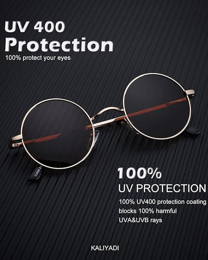 KALIYADI Round Polarized Sunglasses for Men Women Retro Metal Hippie Circle Style Sun Glasses UV Protection