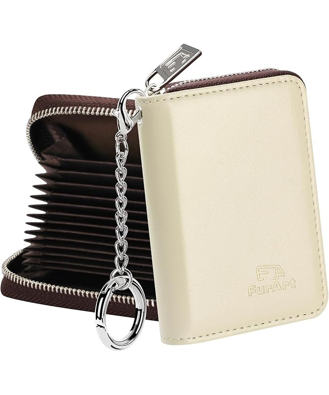 FurArt Zipper Wallet Women, RFID Blocking Credit Card Wallet, Business Card Holder, Compact Size KeyChain Wallet