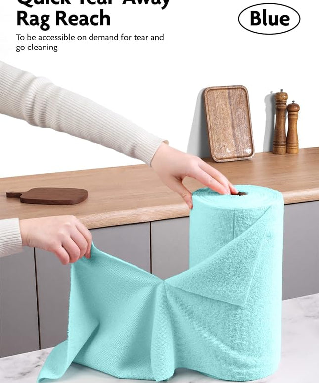 Fantasticlean Microfiber Cleaning Cloth Roll -40 Pack, Tear Away Microfiber Towels, 12" x 12", Reusable, Washable, Scratch Free, Ultra Absorbent Dishcloth for All-Around Cleaning Supplies (Blue)