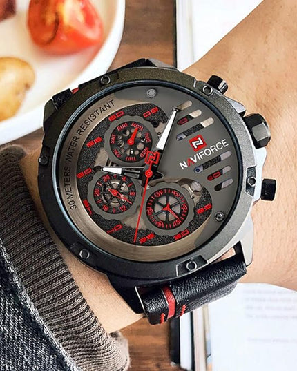 NAVIFORCE Sport Military Watches for Men Waterproof Watch Analog Quartz Leather Band Date Calendar Clock Wristwatch