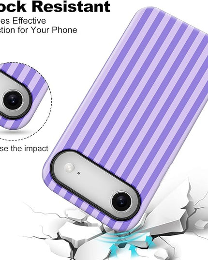 Magnetic for iPhone 17 Air Case Cute Stripes Phone Case, Shockproof Slim TPU and Hard PC Protective Phone Cover Compatible with MagSafe Designed for Women Girls, Light Purple