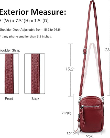 befen Genuine Leather Crossbody Cell Phone Purse for Women, Small Zip Around RFID Blocking Crossbody Wallet Bags