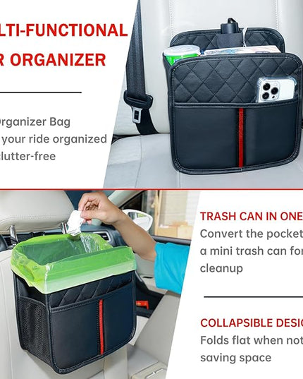 Car Seat Back Organizer with Storage Pockets, 2 Pack Multi Hanging Car Seat Organizer Backseat Car Organizer, Leather Backseat Car Organizer for Kids & Adults with Cup Holders Car Travel Accessories