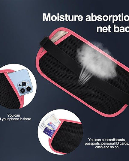 RFID Blocking Money Belt for Men Women, Slim Fanny Pack for Travel，Running,Conceal Waist Wallet for Passport Holder,Phone,Cash(Hot Pink)