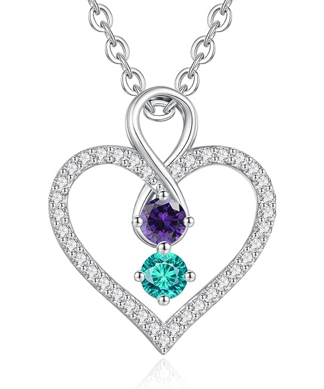 LOUISA SECRET Infinity Double Birthstone Necklace, 925 Sterling Silver Tiny Pendant Heart Necklace for Women Wife Her, Best Jewelry Gift Heart Jewelry Meaningful Gift for Valentine's Day, Christmas, Birthday Anniversary