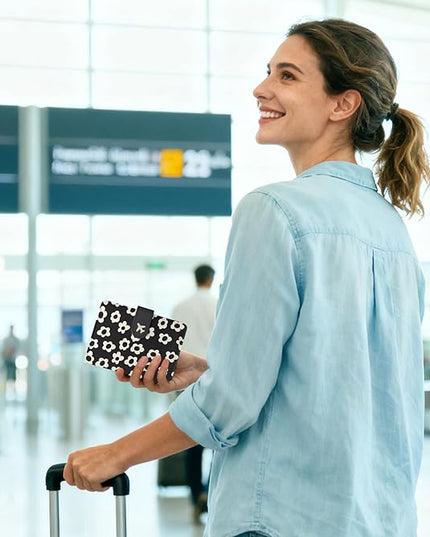 Passport Holder, Travel Wallet Cover with Pen Loop | Cute RFID Blocking Leather Case with Magnetic Closure for Travel Essentials-Flower