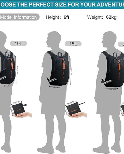 FIORETTO 20L Hiking Backpack for Women Men Mini Packable Backpack Lightweight Small Daypack for Camping Travel Outdoor, Black