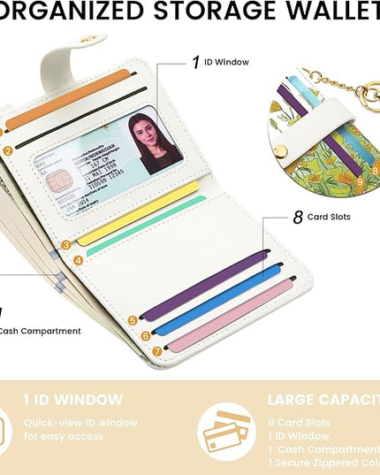 Sodsay Small Slim Wallet Women RFID Blocking, PU Leather Bifold Ladies Wallet with Zipper Coin Pocket, Thin Cute Travel Card Wallets for Girls, Golden Sunrise