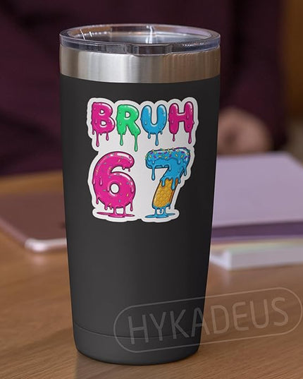 (3Pcs) Bruh 67 Dripping Stickers Funny Six Seven Meme Gen Alpha Slang 6 7 Numbers Vinyl Decals Waterproof for Laptop, Water Bottle, Tumbler, 3" x 2.6"