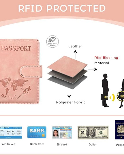 ILIYAH-Passport Cover-Passport Holder Travel Wallet-RFID Blocking Passport Case Travel Accessories Card Holder Wallet Unisex Travel Gifts(Pink)