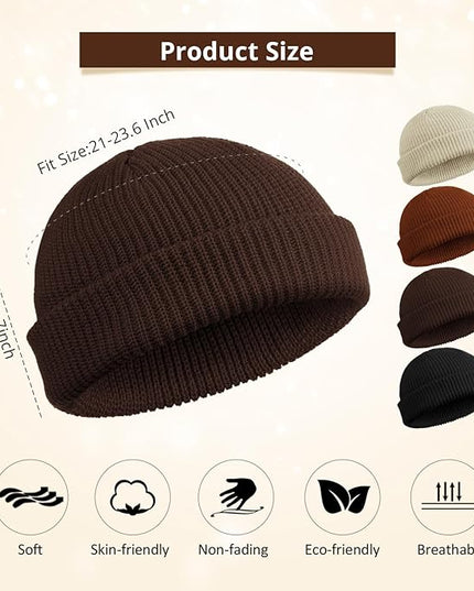 SATINIOR 4 Pieces Trawler Beanie Watch Hat Roll up Edge Skullcap Fisherman Beanie Unisex