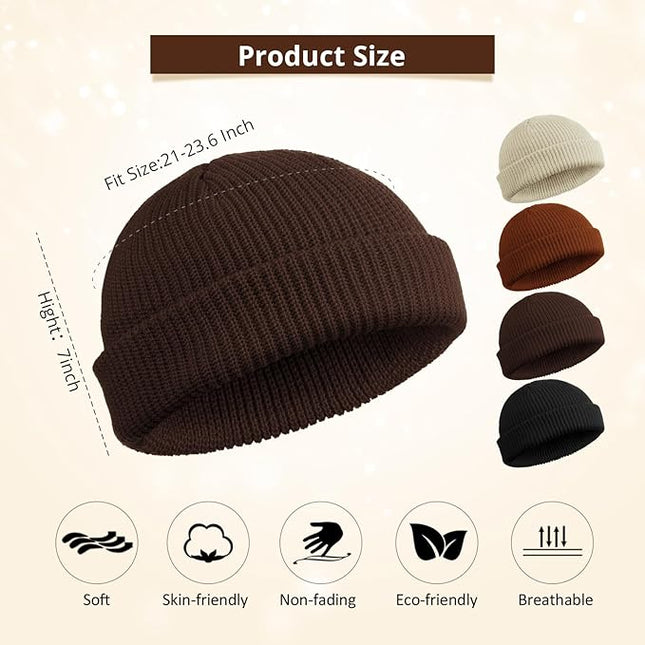 SATINIOR 4 Pieces Trawler Beanie Watch Hat Roll up Edge Skullcap Fisherman Beanie Unisex