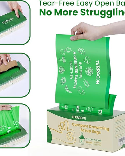 6 Gallon Compostable Trash Bags Drawstring, Heavy Duty Extra Thick 1 Mil, 35 Bags, Tall Kitchen Food Scrap Waste Bag, ASTM D6400