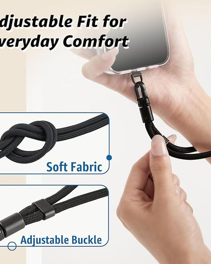 Phone Wrist Strap for iPhone & Samsung – 6mm Lanyard with 2 Non-Adhesive Tether Tabs | Secure Hand Strap for Men & Women (Case Required, for Smartphones) – Shadow Black
