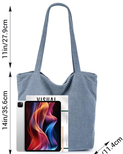 Iioscre Corduroy Tote Bag for Women,Hobo HandBags with Zipper,Large Capacity Casual Shoulder Handbags with Inner Pockets