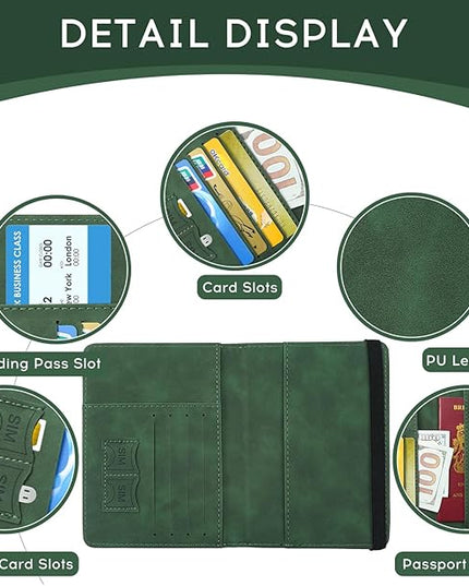 ILIYAH-Passport Cover-Passport Holder Travel Wallet-RFID Blocking Passport Case Travel Accessories Card Holder Wallet Unisex Travel Gifts(Green)