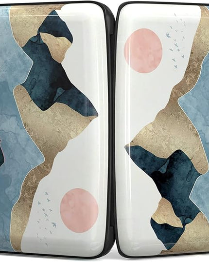 Atufsuat Credit Card Holder, Mini Aluminum Card Wallet RFID Blocking Slim Metal Hard Card Case for Women Men, Watercolor Sunset