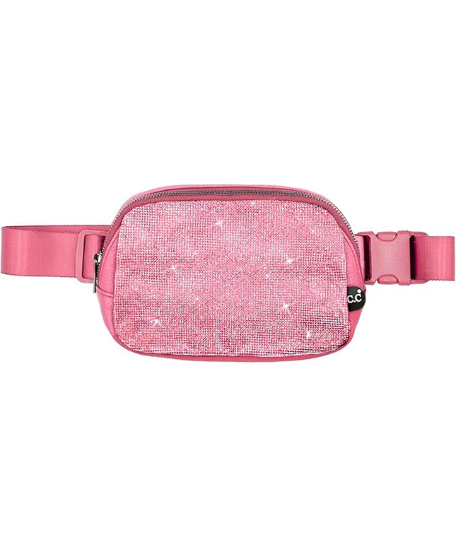 C.C Rhinestone Fanny Pack – Sparkly Waist Bag for Women, Crossbody Belt Bag with Adjustable Strap (Rhinestone - Pink)
