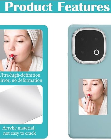 4Pcs Mirror Phone Case, Acrylic Square Phone Mirrors Decal for Phones Case Back, Self-Adhesive Makeup Mirror Stickers for Cellphone Cases