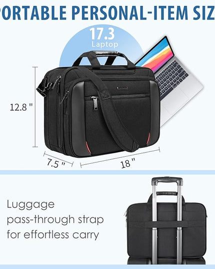 EMPSIGN Laptop Case Briefcase, 17.3 Inch Laptop Bag Expandable Messenger Bag for Men & Women Water Repellent, RFID Blocking Shoulder Bag Canvas Bag for Work, Business Travel