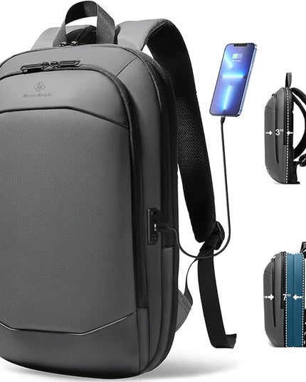 hk Business Backpack for Men 17 Inch,Slim & Expandable Waterproof Travel Laptop Backpack with USB Charger Port (Dark Grey)