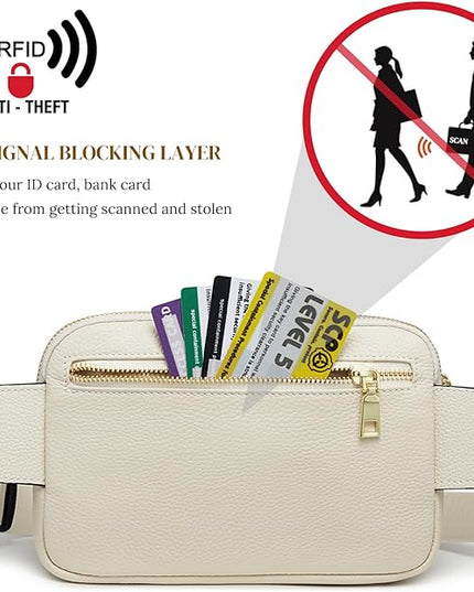 S-ZONE Fanny Packs for Women, Genuine Leather RFID Blocking Crossbody Bags Purses, Sling Waist Bag, Fashionable Chest Bag, Gifts Travel Running Adjustable Strap Men
