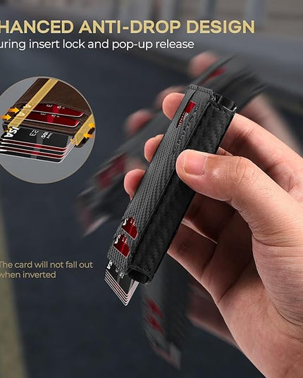 RUNBOX Slim Card Wallet for Men with ID Window – Minimalist RFID Wallet, Pop-Up Function, Ultra Thin Design, Metal Business Card Case Holds 8+ Cards, Gifts for Men, Men's Accessories