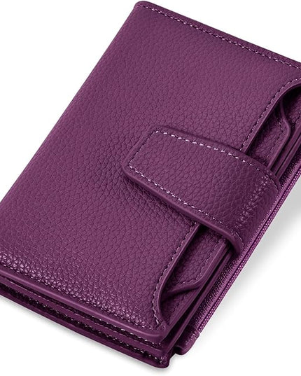 Airkit Small Wallet Women RFID Blocking Soft Leather Bifold Compact Card Holder Wallet for Women with Zipper Coin Pocket 4 ID Window