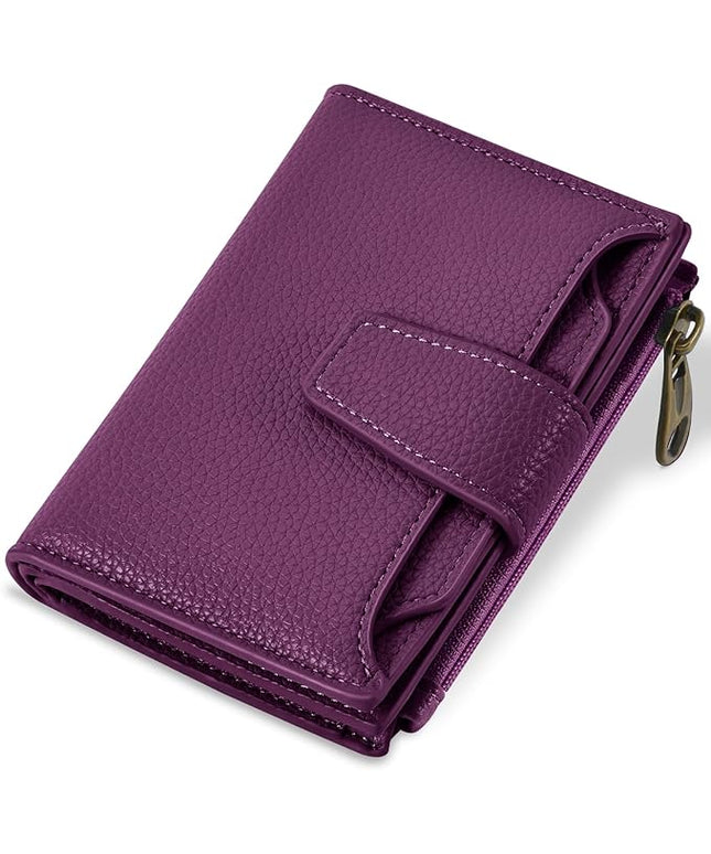 Airkit Small Wallet Women RFID Blocking Soft Leather Bifold Compact Card Holder Wallet for Women with Zipper Coin Pocket 4 ID Window