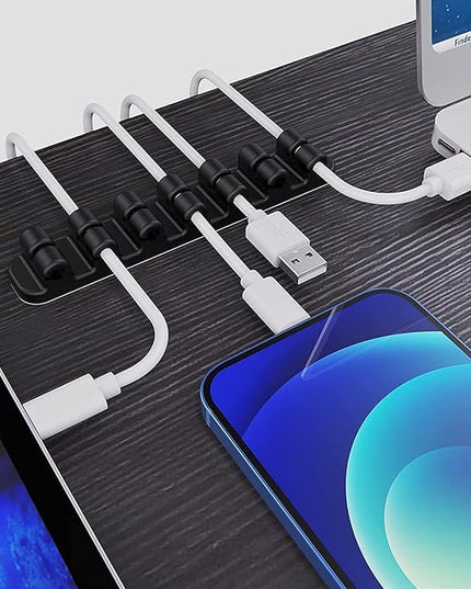 SOULWIT Upgraded Cable Holder, Cable Management Cord Organizer Clips Silicone Self Adhesive for Desktop USB Charging Cable Power Cord Bedside Wire PC Office Home (3/5/7 slot,Black)