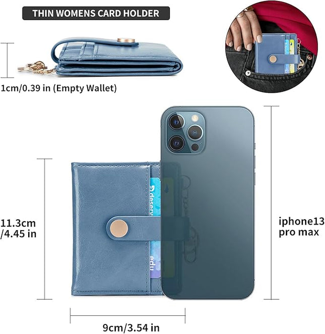 POIUGOYA Slim Wallet for Women,RFID Blocking Bifold Credit Card Holder with Zipper Coin Pocket,ID Window,Keychain