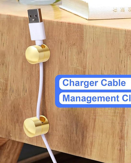 10 Sets Charger Holders for Cords, Gold Color Adjustable Cable Anchor Holders, Adhesive Metal Cord Clips, Cable Management Wire Organizers for Desk, Office, Nightstand