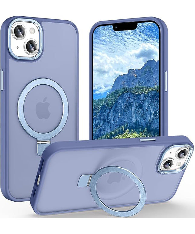 Magnetic for iPhone 13 Case with Ring Stand, [10 FT Drop Protection] [Velvety Touch] Slim Translucent Matte Back Shockproof Phone Case for iPhone 13 6.1'', Sierra Blue