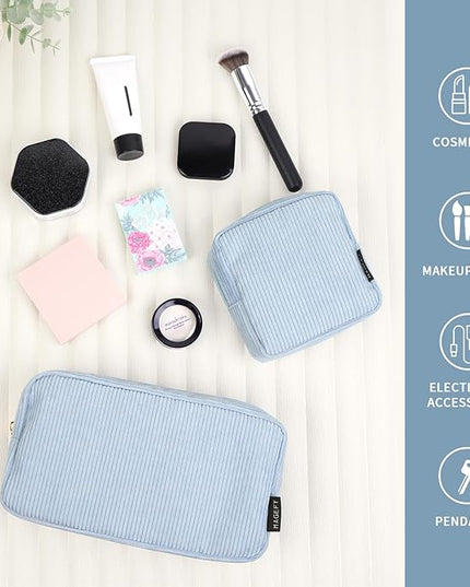 MAGEFY Small Makeup Bag for Purse Mini Cosmetics Bag Corduroy Cute Cosmetic Pouch for Women with Slip-in Pockets