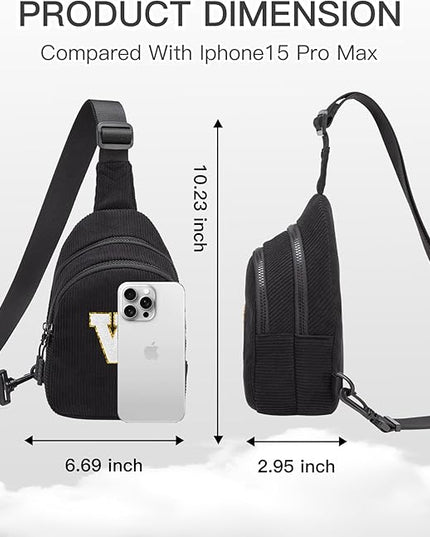 Viverte Small Corduroy Sling Bag Initial Crossbody Bag Fanny Pack for Girls Personalized Birthday Gifts for Teen Girls Gifts