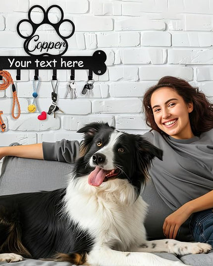 Personalized Dog Leash and Key Holder for Wall - Custom Name Metal Wall Mount With Hooks, Storage Organizer, Key Rack Decor - Gifts for Dog Lovers, Entryway, Farmhouse