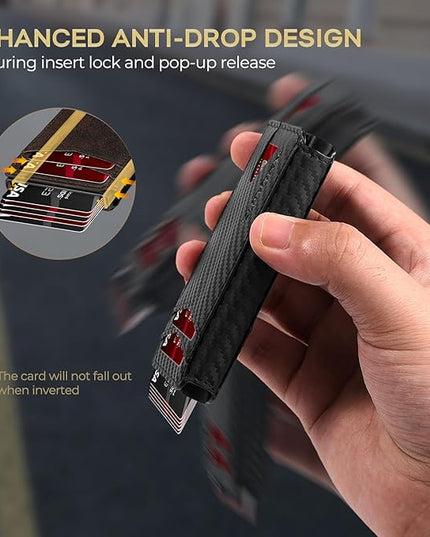 RUNBOX Slim Card Wallet for Men with ID Window – Minimalist RFID Wallet, Pop-Up Function, Ultra Thin Design, Metal Business Card Case Holds 8+ Cards, Gifts for Men, Men's Accessories
