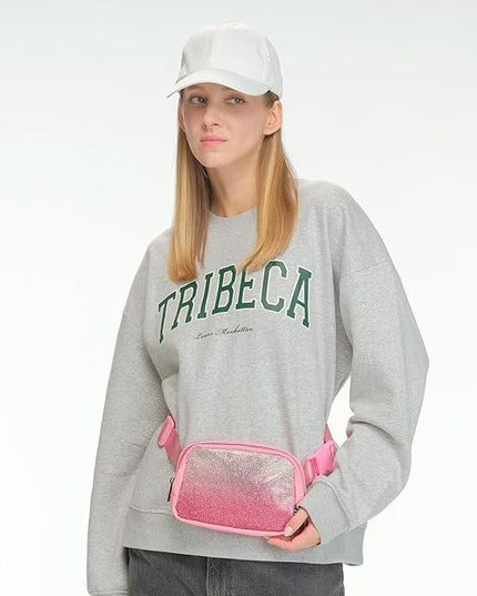 C.C Ombre Rhinestone Fanny Pack – Glitter Crossbody Waist Bag with Adjustable Strap, Multi Color (Ombre Rhinestone - Hot Pink)