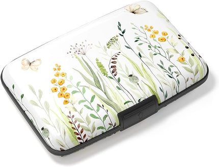 Atufsuat Credit Card Holder, Mini Aluminum Card Wallet RFID Blocking Slim Metal Hard Card Case for Women Men, Butterfly Flowers