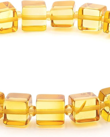 Natural Baltic Amber Bracelet for Women and Men – Stretch Wristband with Polished Cube Beads, Lightweight Unisex Jewelry Gift for Daily and Casual Wear
