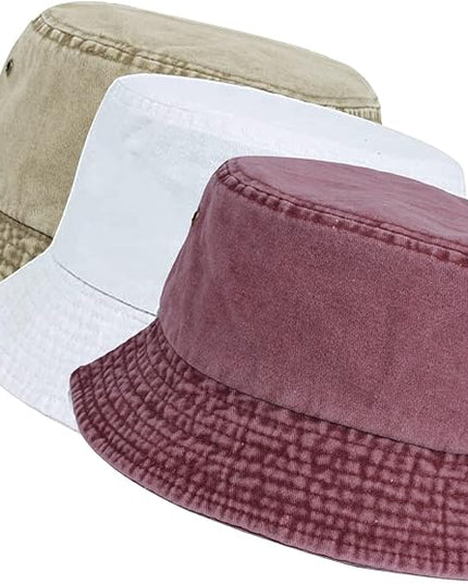 kozinu Washed Cotton Bucket Hats Packable Summer Outdoor Cap Travel Beach Sun Hat Plain Colors for Men Women