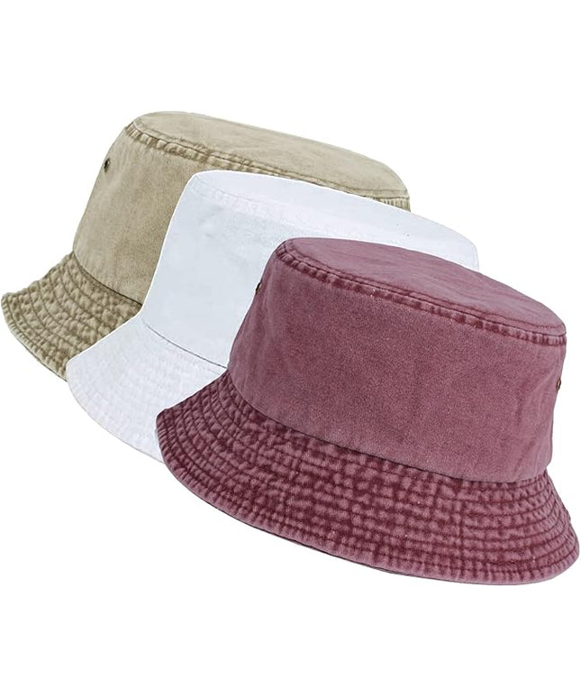 kozinu Washed Cotton Bucket Hats Packable Summer Outdoor Cap Travel Beach Sun Hat Plain Colors for Men Women