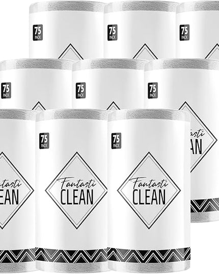 Fantasticlean Microfiber Cleaning Cloth Roll -675 Pack, Tear Away Microfiber Towels, 12" x 12", Reusable, Washable, Ultra Absorbent Dishcloth for All-Around Cleaning Supplies (9 Rolls of Grey)