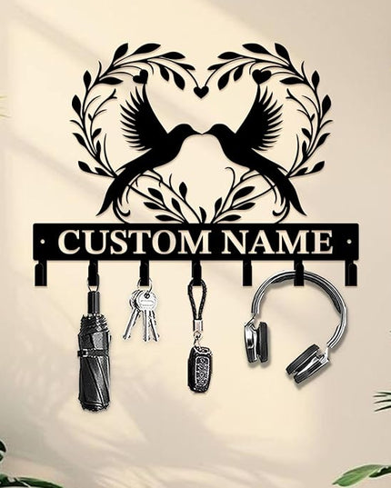peanut case Customized Keys Holder - Personalized Birds Flower Key Hooks Wall Metal Sign Decor,Wall Holder, Garden,Door Hook (Style E)